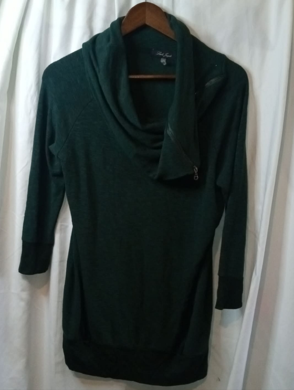Laila Jayde Busby Maternity Green Draped Cowl Zipper Neck Sweater Medium Office